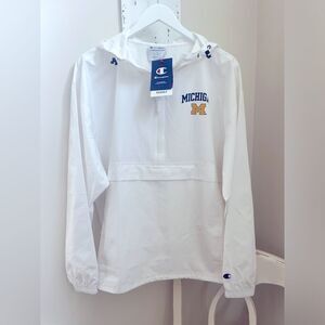 Michigan Wolverine’s White Hooded Jacket by Champion; NWT! Size Large